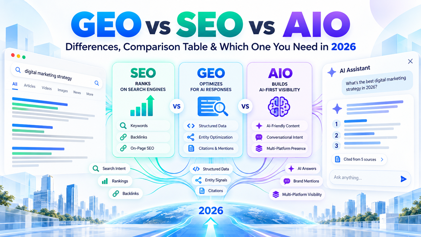 GEO vs SEO vs AIO: Differences, Comparison Table and Which One You Need in 2026